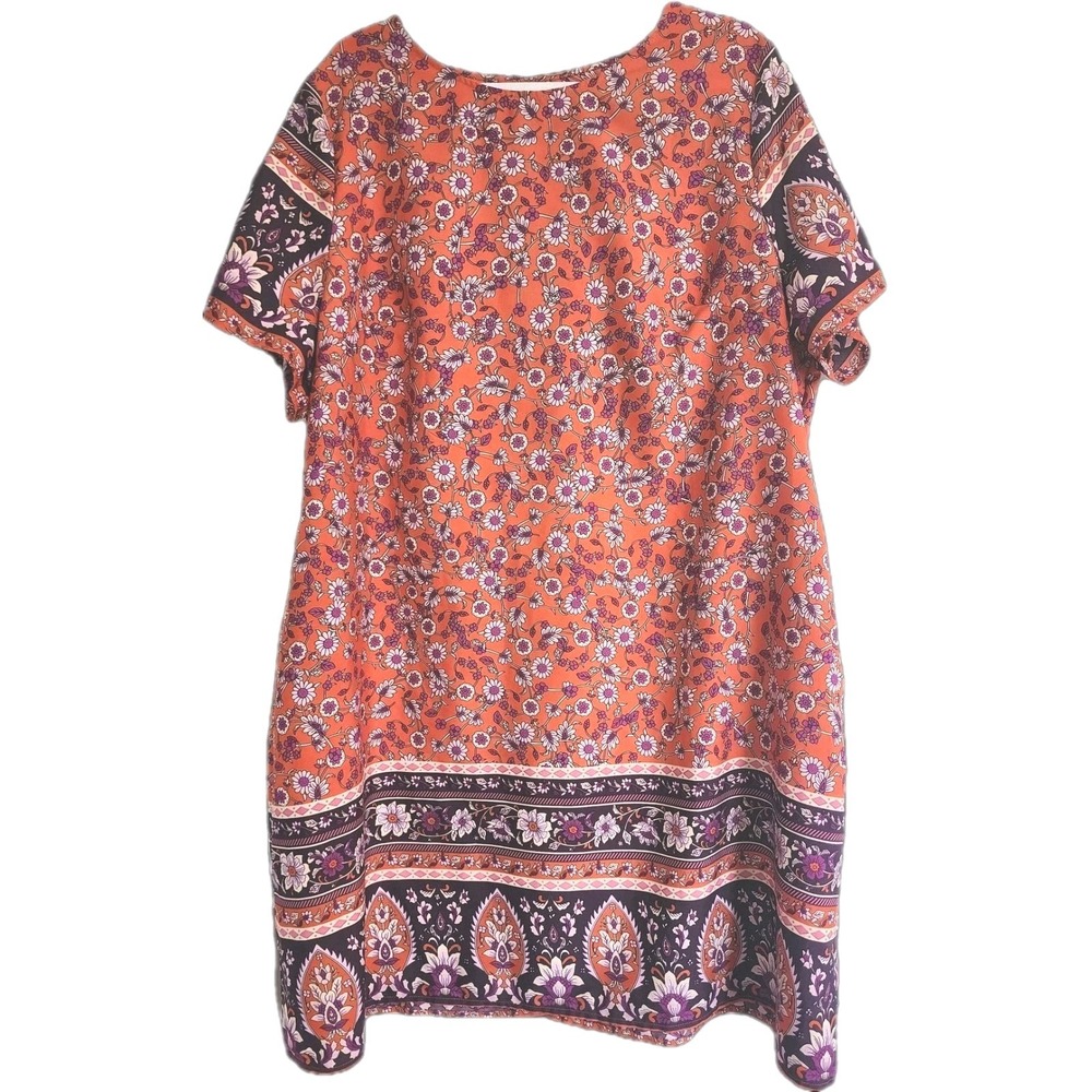 Emery‎ Rose Womens Dress 3X Floral Orange Boho Chic Casual Career Comfort